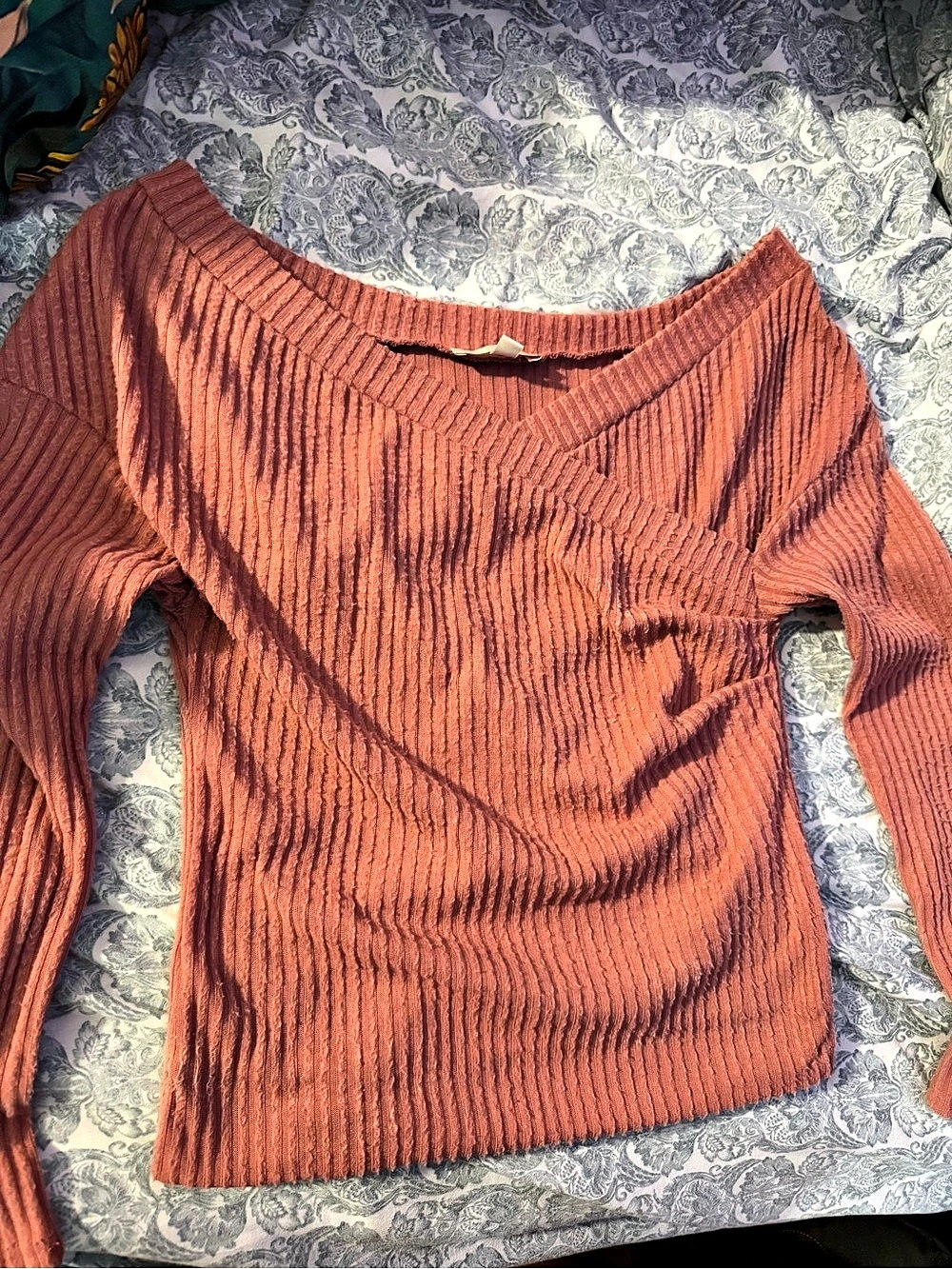 GB Ribbed Long Sleeve Top in Brown Size Small